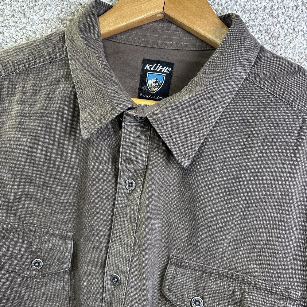 Kuhl Shirt Mens XL Brown Solid Long Sleeve Button Up Cotton Casual Outdoor